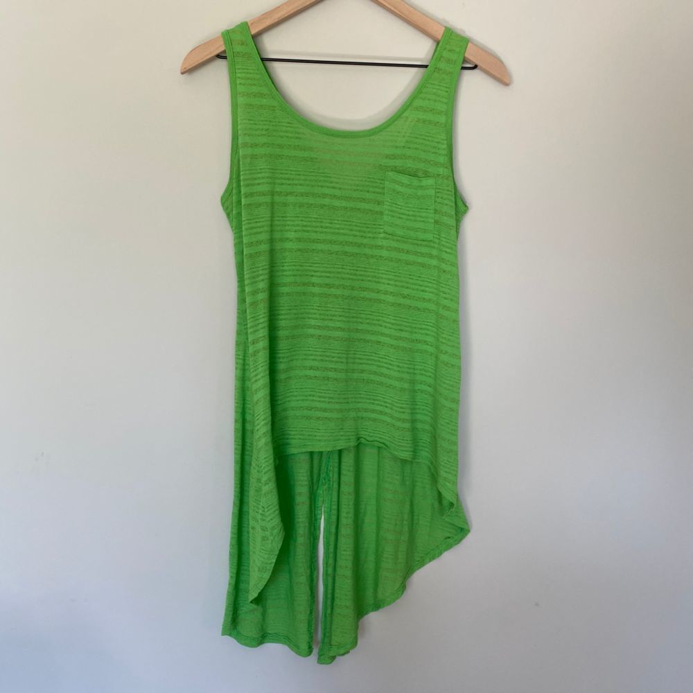 Tea N Rose Large Neon Lime Green Asymmetrical Long Burnout Tank Beach Coverup